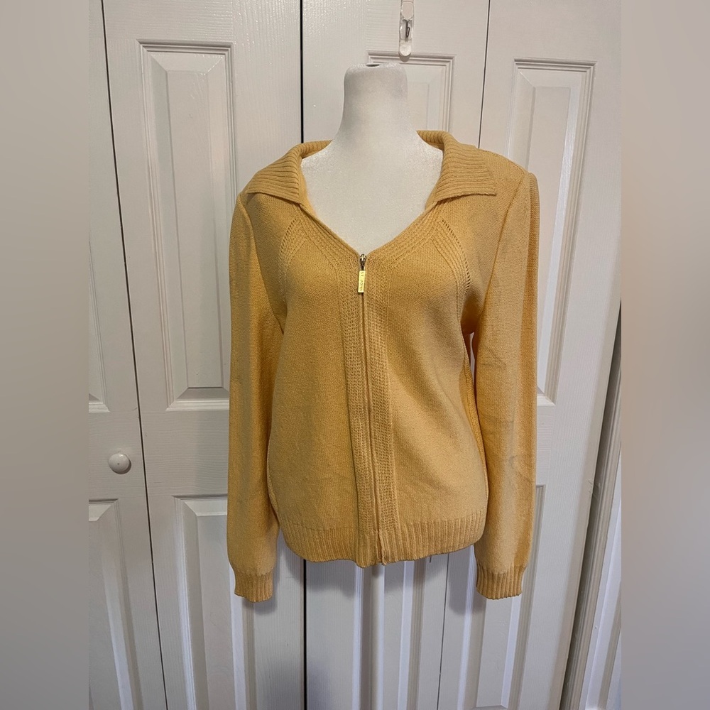 St. John Full Zip Cardigan Sweater Yellow Size Large